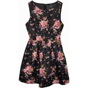 Forever 21 Black Floral Sleeveless Fit and Flare Open Back Detail Dress Size S